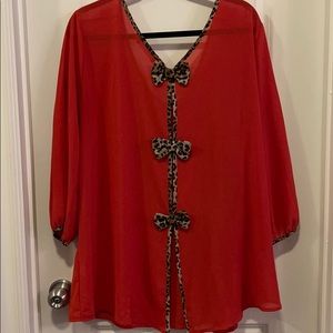 Red Blouse with cheetah detail